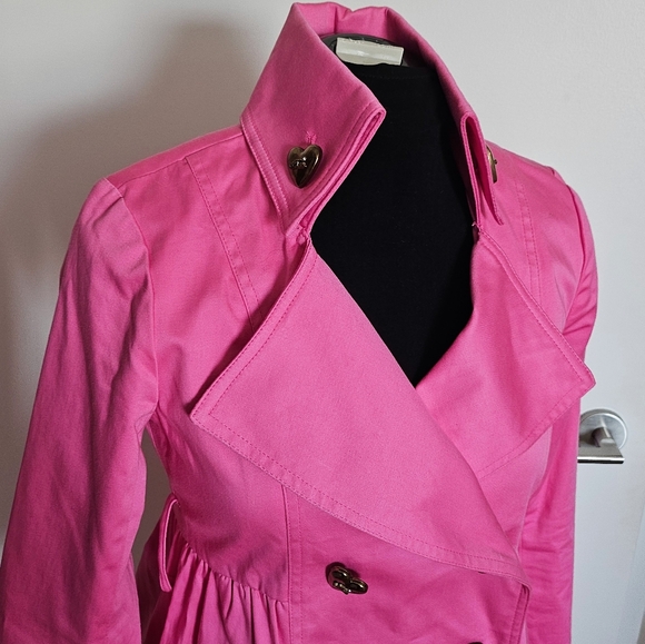 Rare Ma*rs Gyaru Hot Pink Double-Breasted Trench Coat With Gold Heart Buttons - Picture 6 of 14
